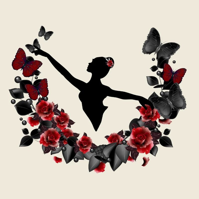 Silhouette de ballerine à l’eucalyptus & roses rouges