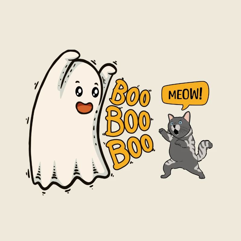 Hou! Drôle de fantôme d’Halloween avec chat de combat