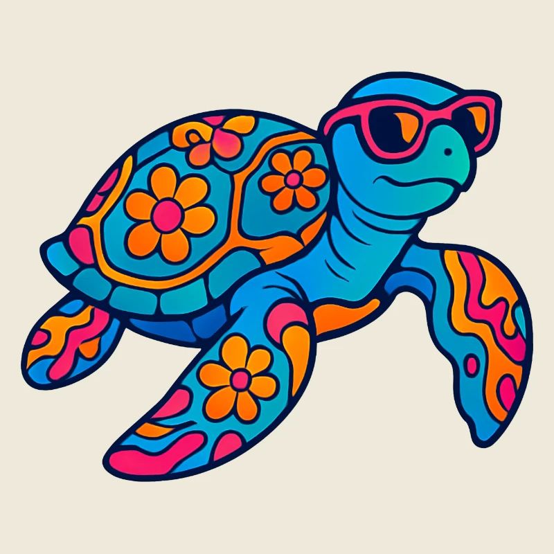 Bunte Blumentier-Schildkröte mit Sonnenbrille