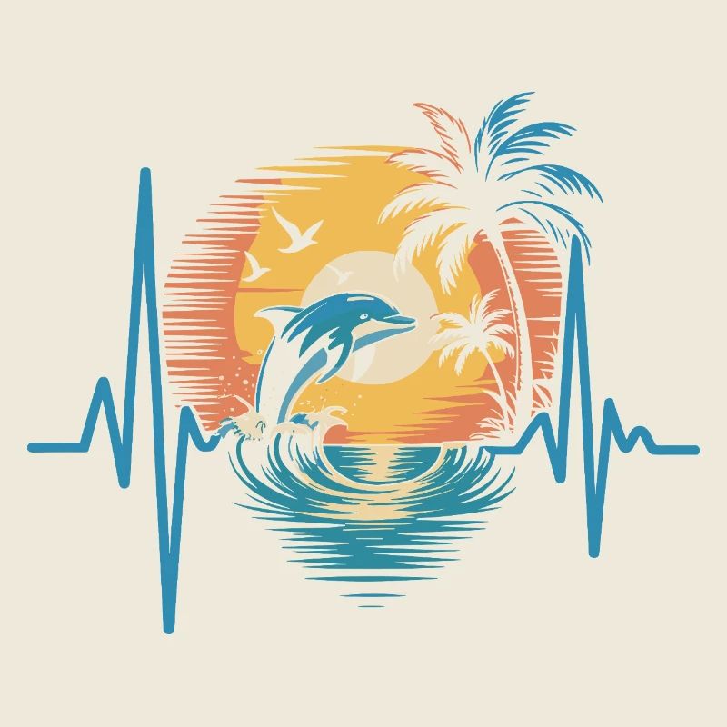 Dolphins and sunset scene