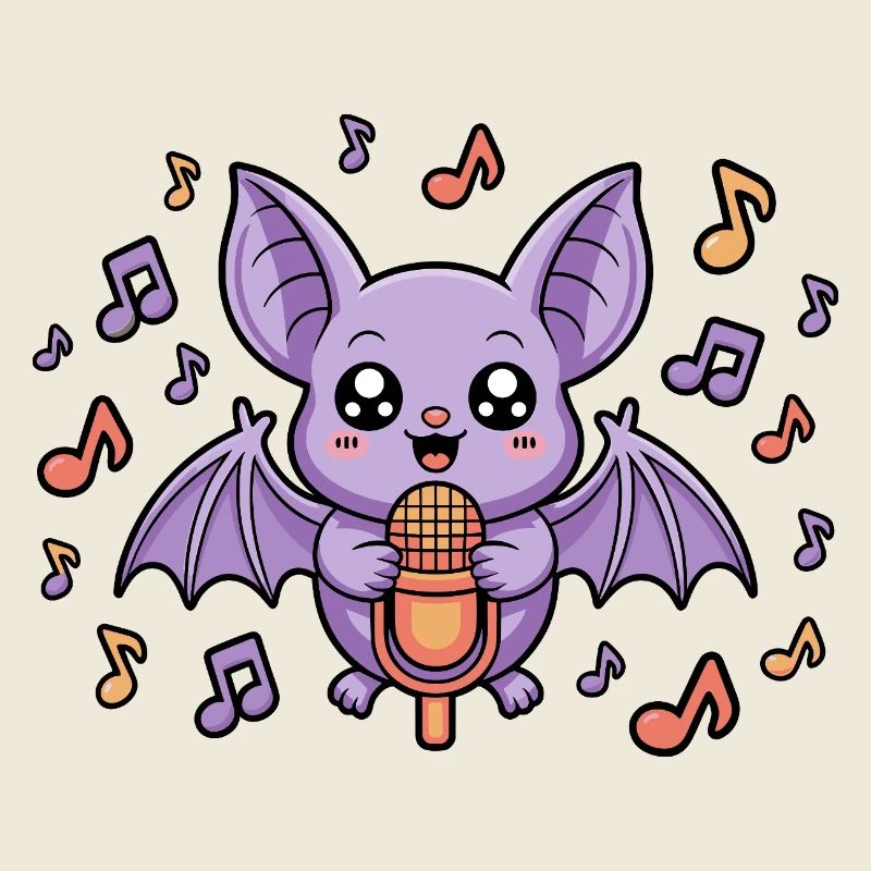 Süßer Singender Fledermaus Mit Musiknoten