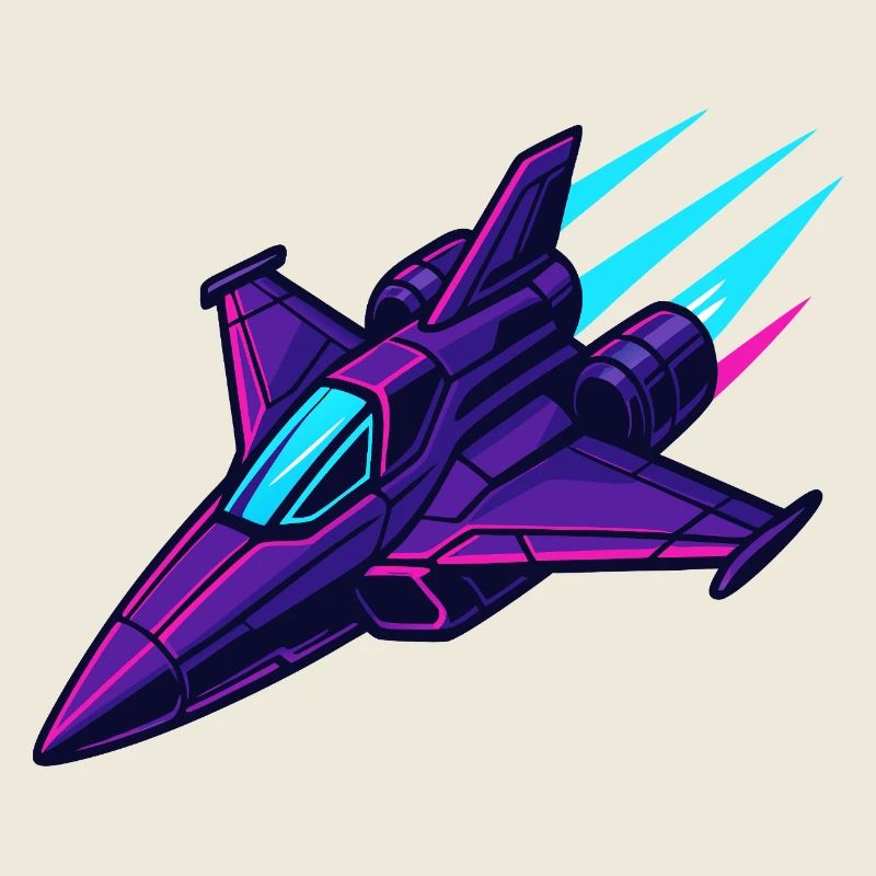 Neon-Kampfjet im Cyberstil