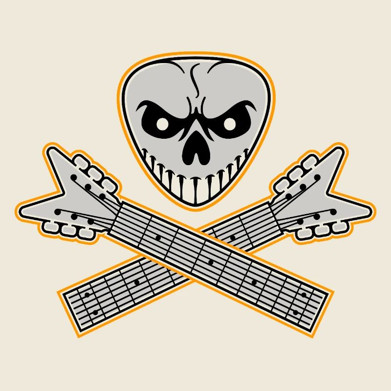 Skull and Crossed Guitars Orange Outline