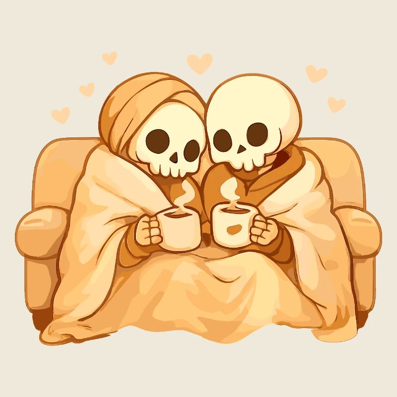 Couple squelette douillet sur un canapé – Chaleur et proximité