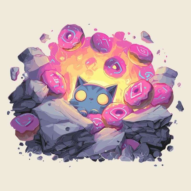 Grotte de Donut en Cristal de Chat en lumière néon
