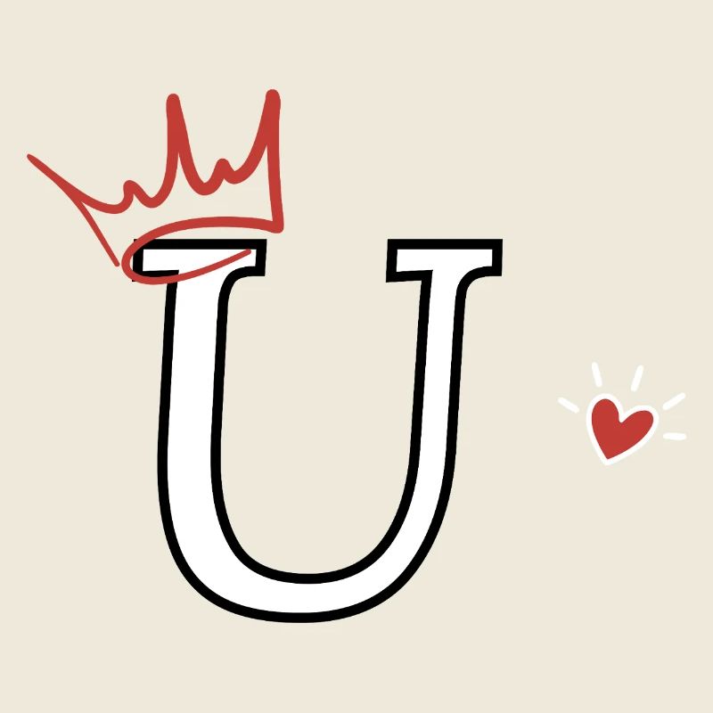 Letter u crown heart