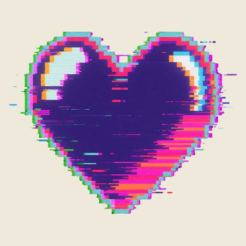 Glitchherz Neon Pixel Liebe Nerd