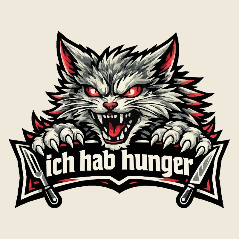 Böse Katze mit "Ich hab Hunger" Spruch