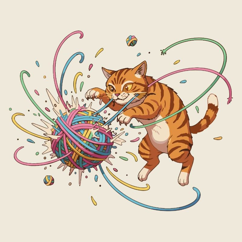 Jeu du chat avec une pelote de laine colorée