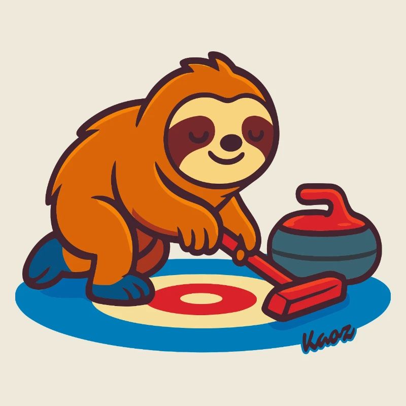 Curling Sloth on Broom