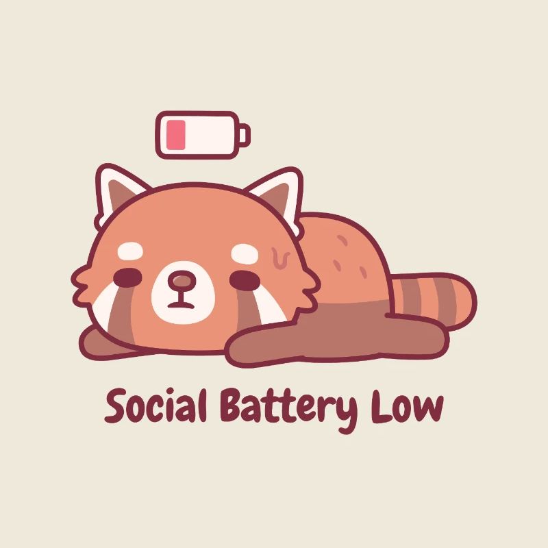 Panda roux mignon fatigué introverti social Batterie sociale faible
