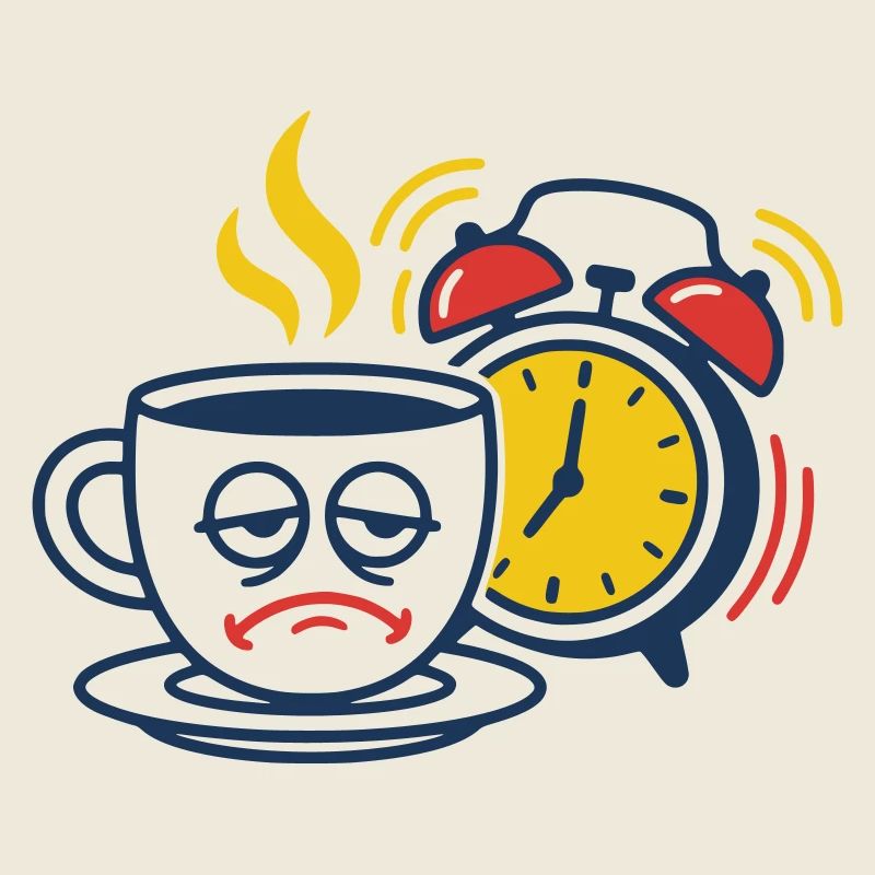 Tired Coffee & Alarm Clock – Funny Morning Grouch Motif