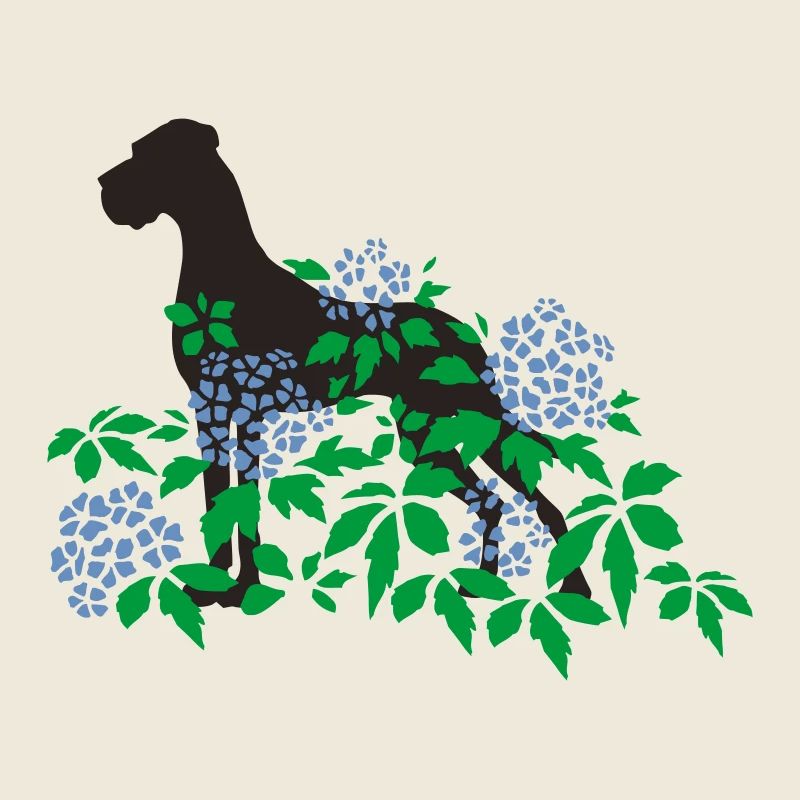 Great Dane et hortensias