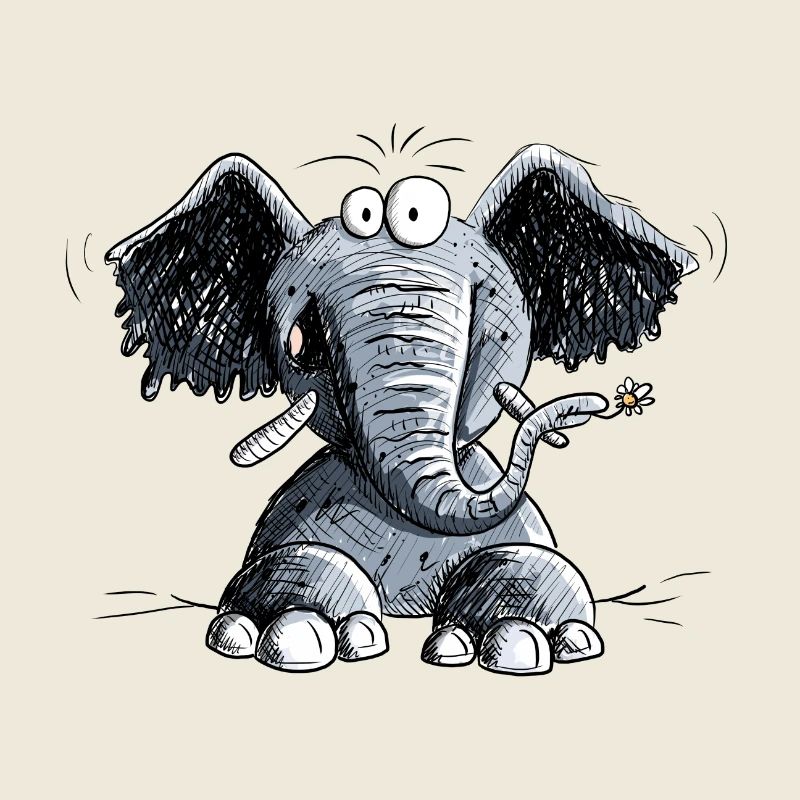 Happy Elefant Mit Blümchen I Elefanten Motiv