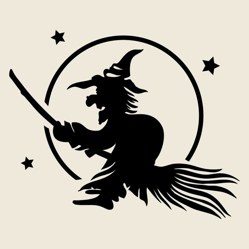 Halloween witch on a broom. Full moon time.