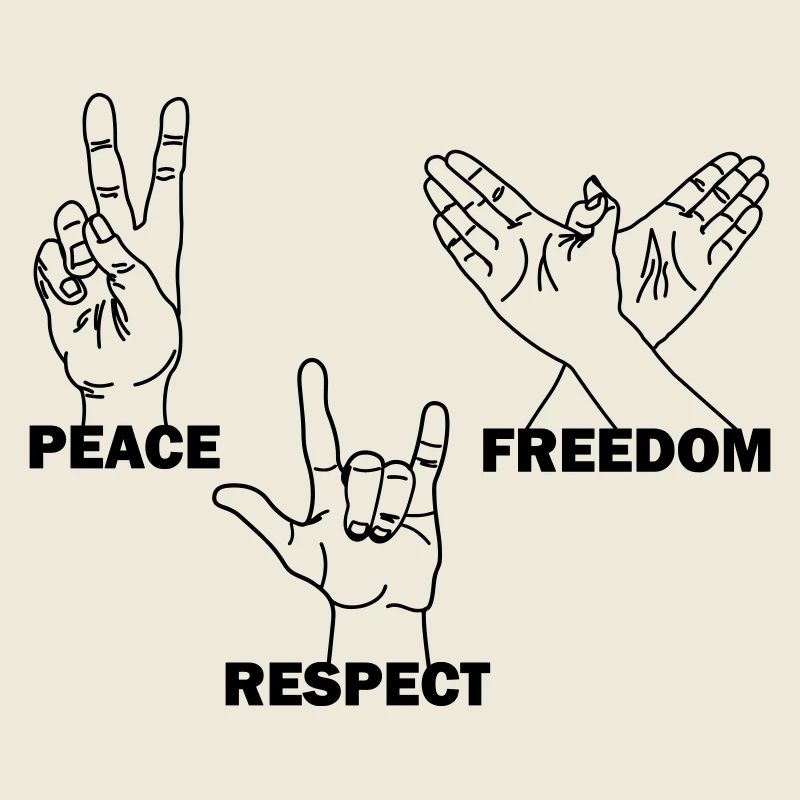 Paix liberté respect gestes de la main avec texte