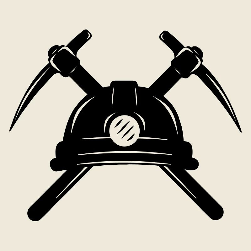 Zwei Spitzhacken mit Helm gekreuzt