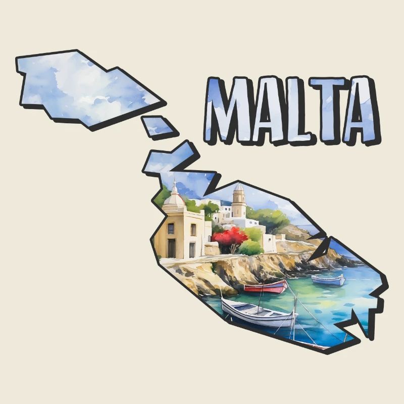 Carte à l’aquarelle Malte