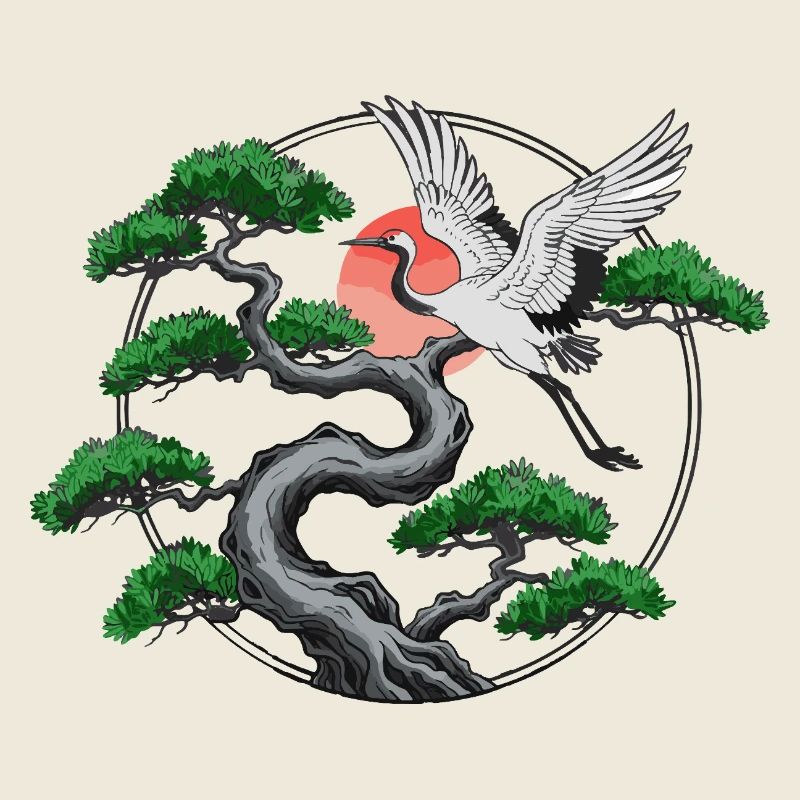 Cranes & Twisted Pine Tree