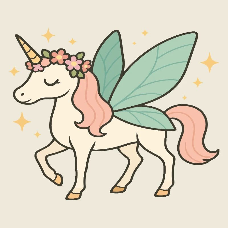 Licorne fée mignonne avec des fleurs et des paillettes