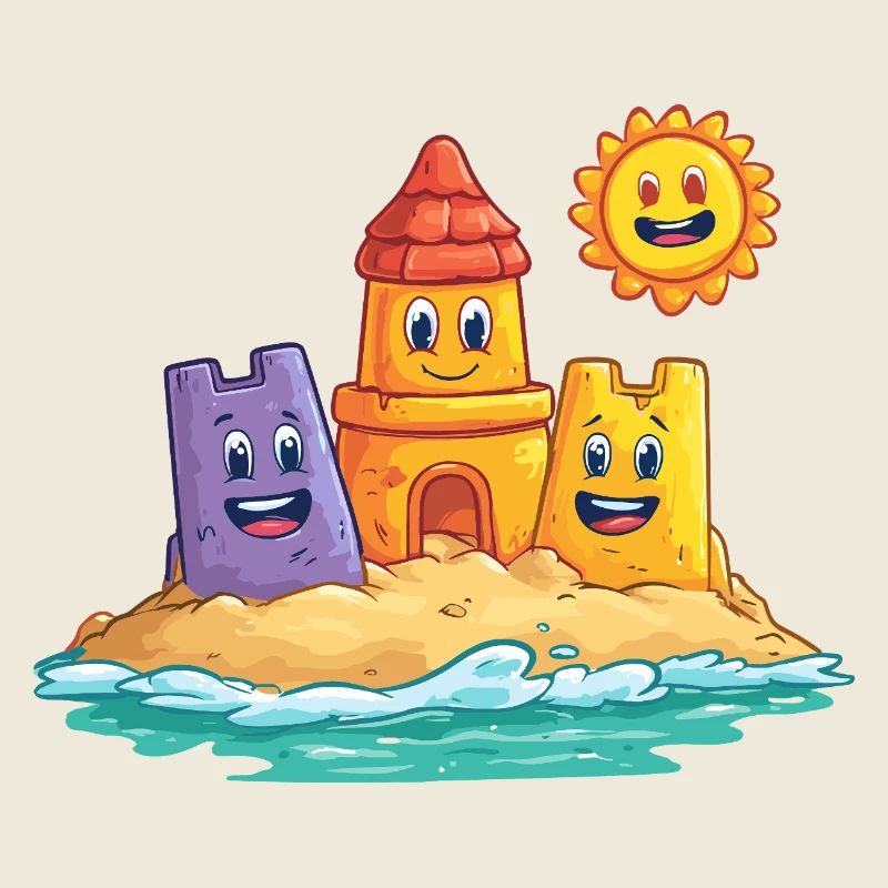 Drôle de château de sable avec le soleil