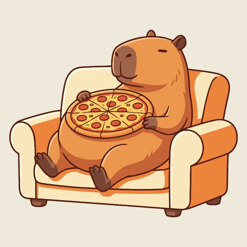 Pizza Capybara auf dem Sofa