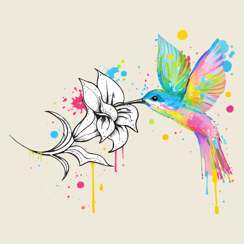 Bunter Kolibri mit Blüte – Graffiti Stil
