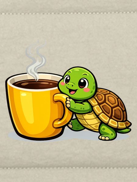 Kaffeeturtle mit dampfendem Becher