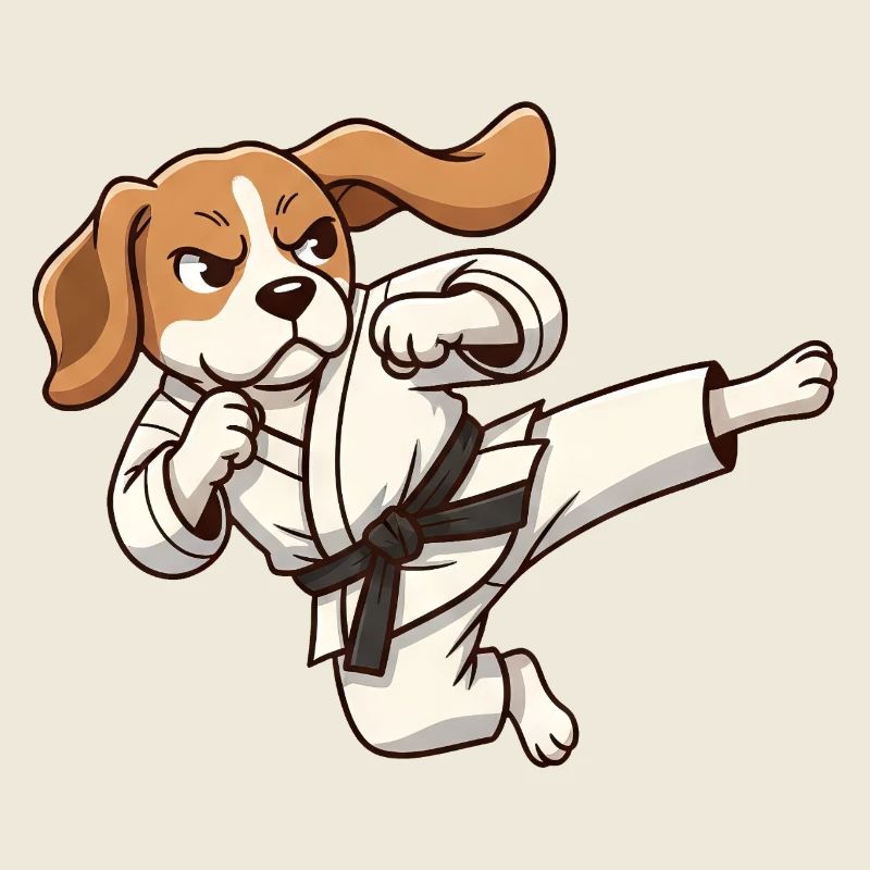 Cool chien de coup de pied sauté de Kung-Fu Karate Rapetou