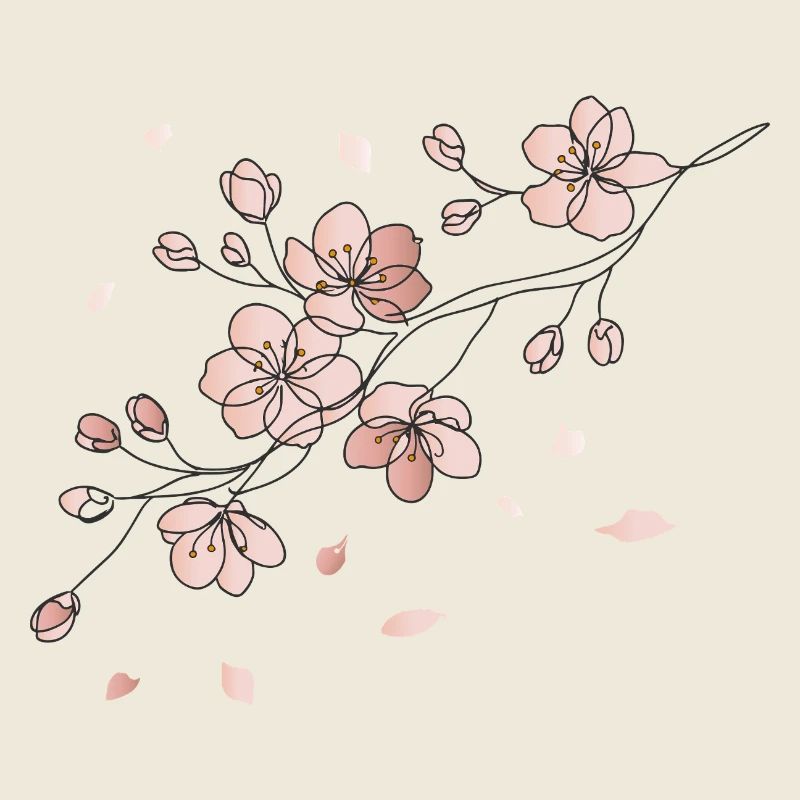 Cherry Blossom Branch Line Art Illustration