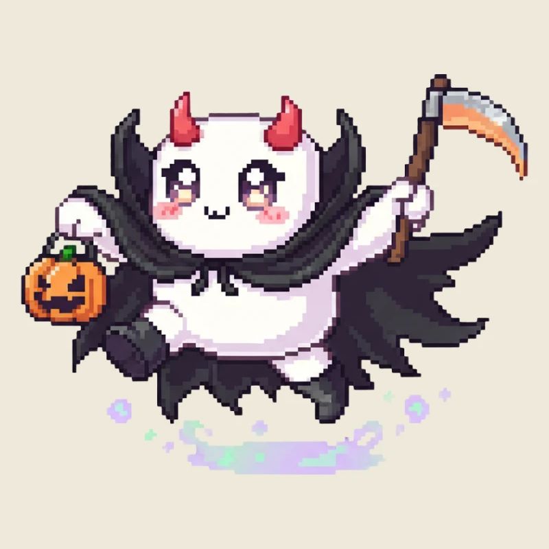 Pixel Halloween Demon avec Jack-o-lantern