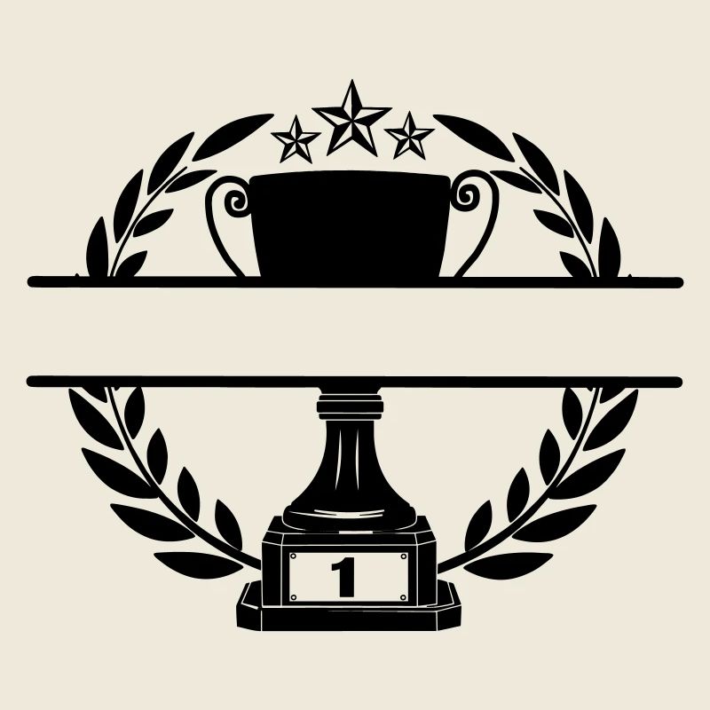 Pokal im Lorbeerkranz mit Namensbanner