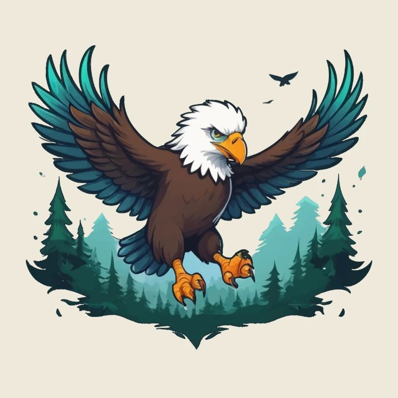 Eagle flies over forest