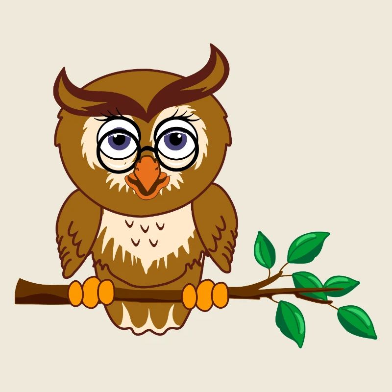 Smart Owl on Tree Branch