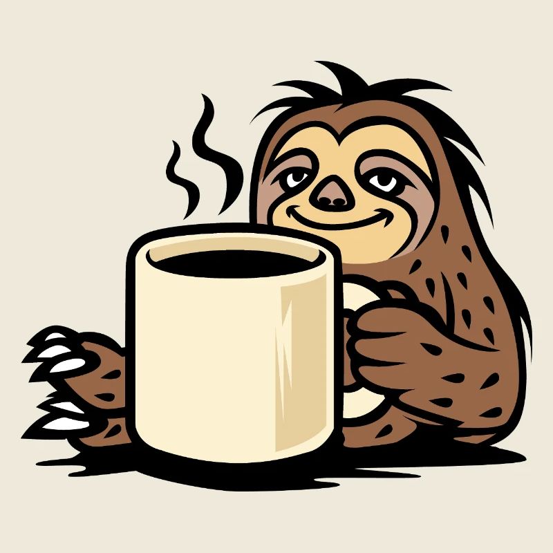 Gemütliches Faultier chillt mit Kaffeetasse