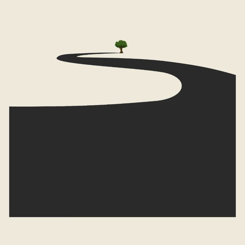 Lonely walk with green tree