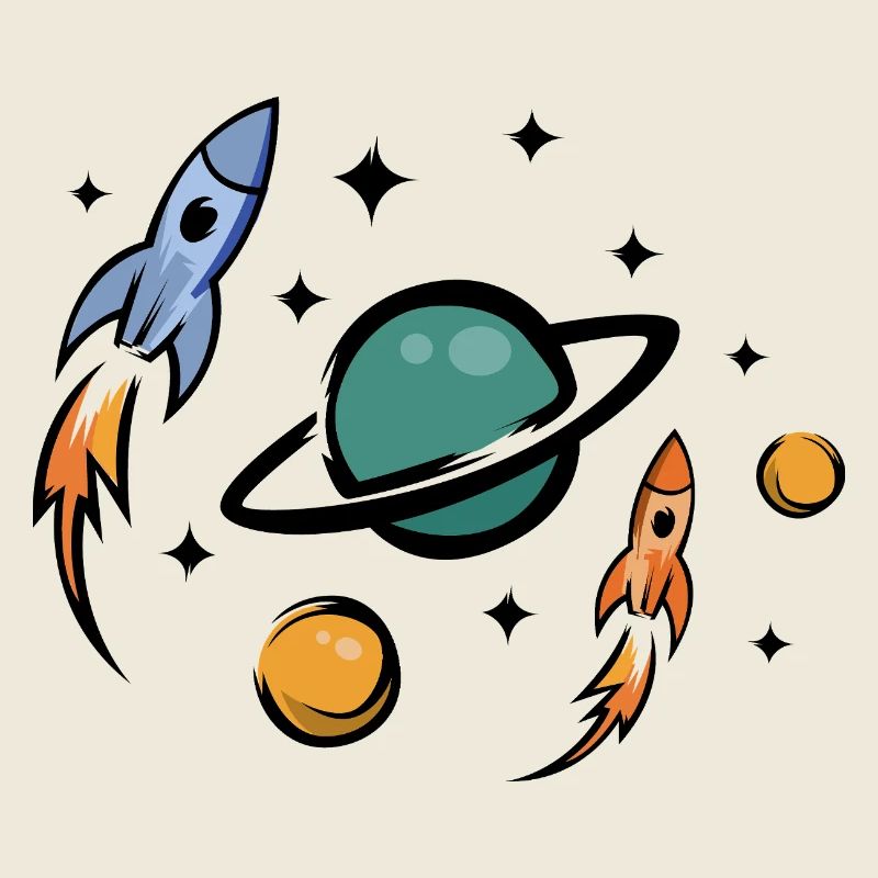 Retro Future Raketen & Planeten Collage