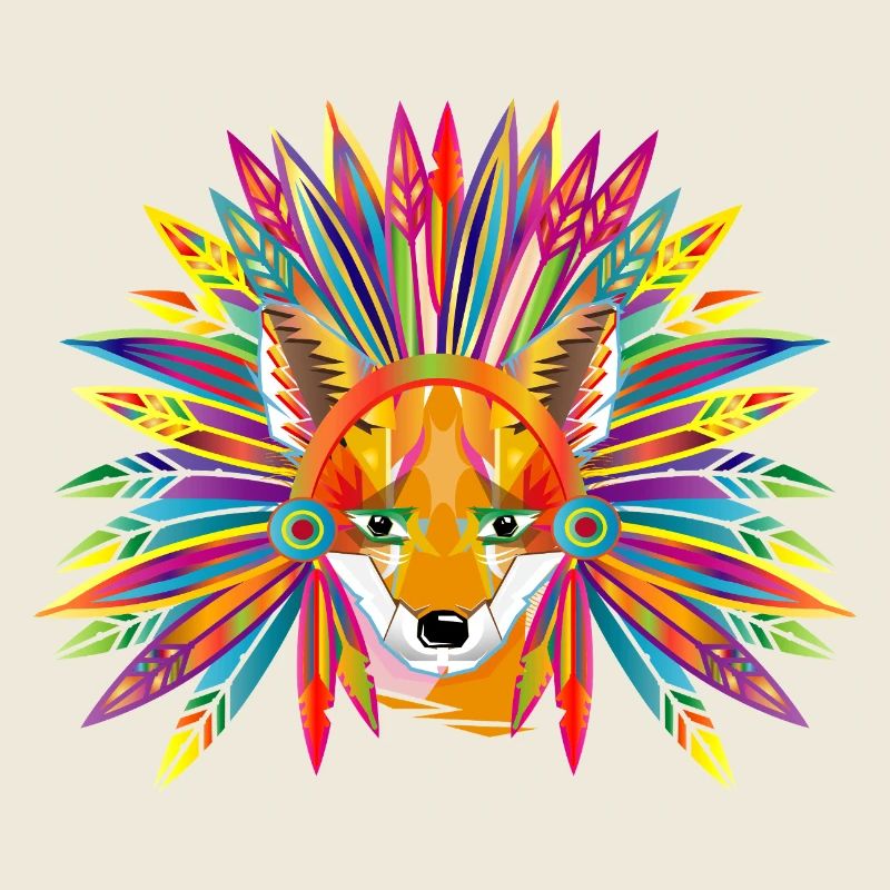 Colorful fox with feather headdress – wild creativity