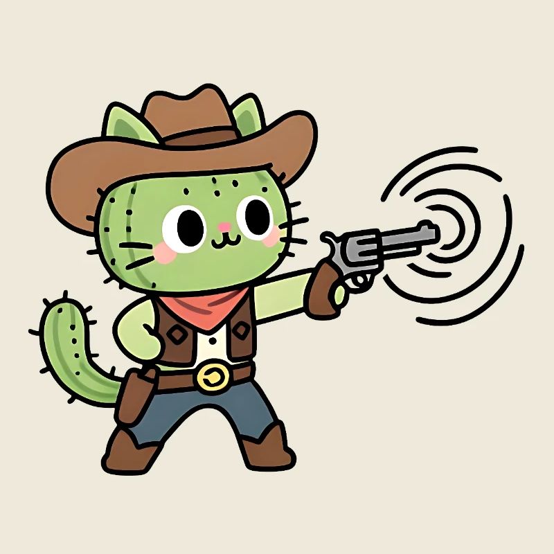 Chat Cowboy Vert avec Pistolet