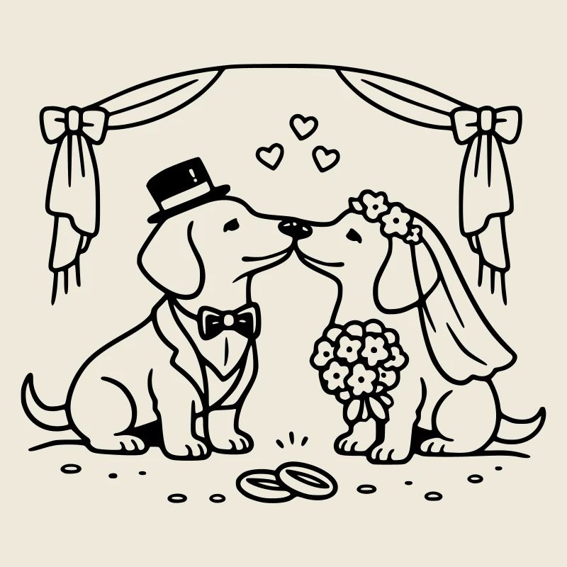 Dachshund Wedding Line Art