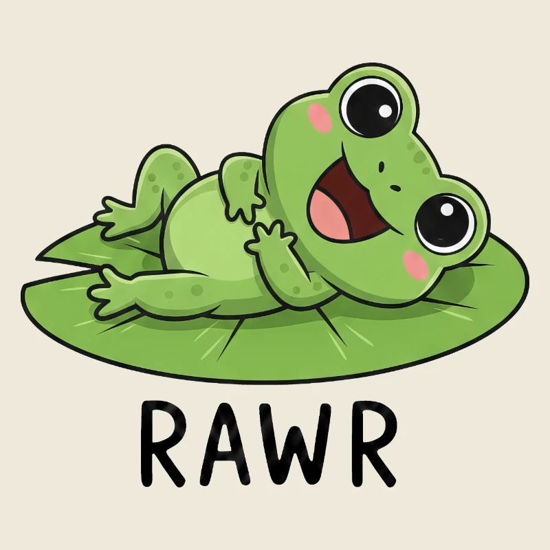 Süßer Cartoonfrosch mit Seerose Lachen Freude