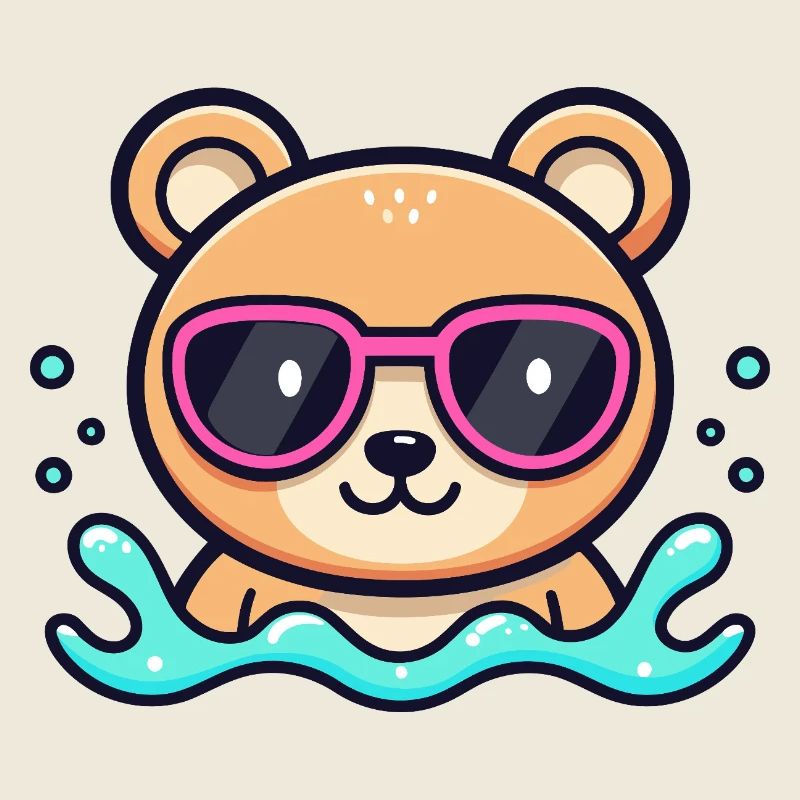 Ourson plage lunettes roses