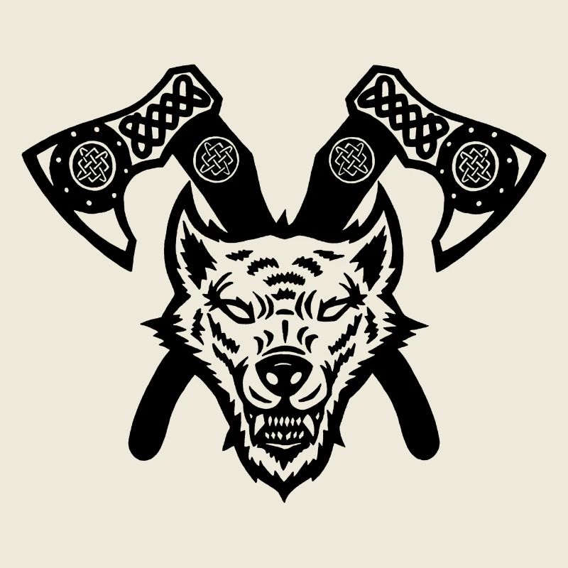 Black wolf and viking axes