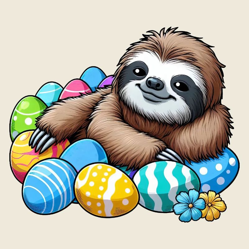 Cute Sloth Easter Egg Cartoon Chilling Easter