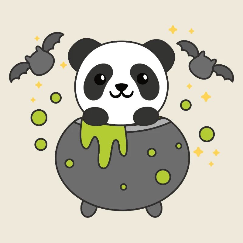 Panda Joyeux Halloween Bâton de Chaudron de Sorcière