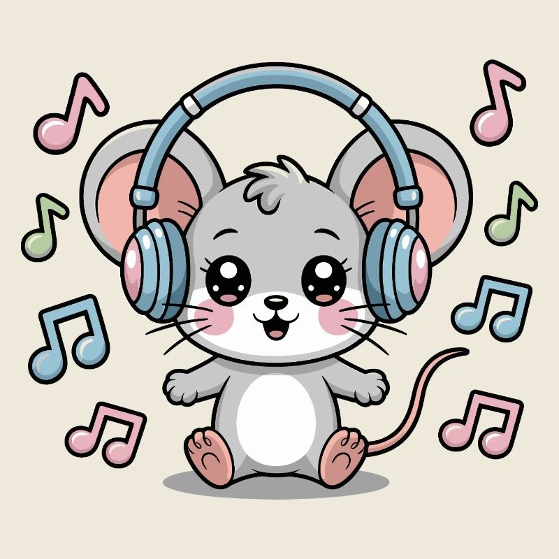 Souris mignonne avec des écouteurs et des notes de musique