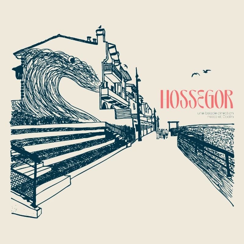 Hossegor Côte Atlantique – Vague dessinée à la main