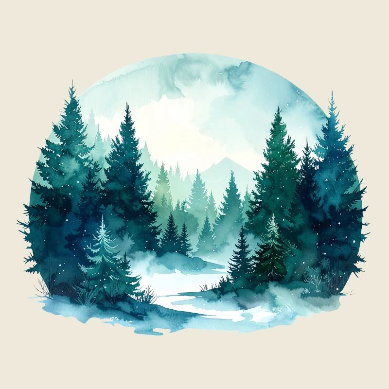 Fichtenschatten – Winterwald-Aquarell