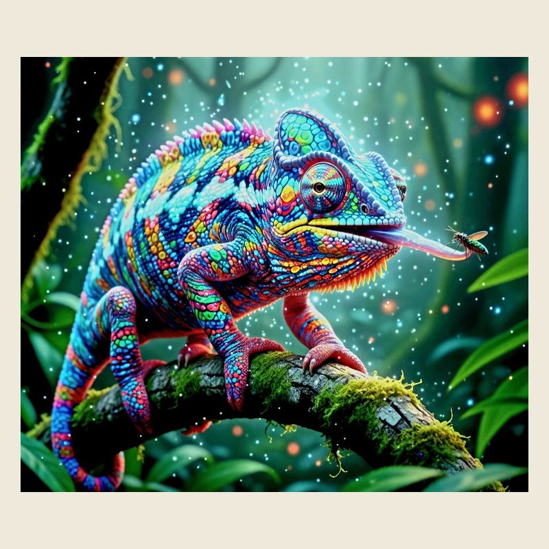 Neon Caméléon Jungle Magie