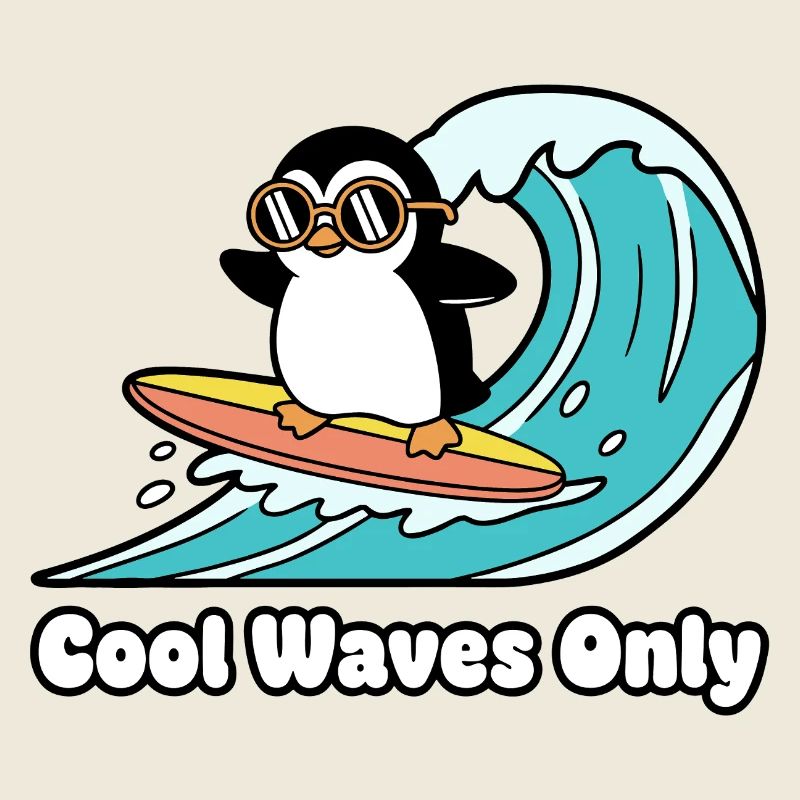 Pingouin Surfeur Vague Magie